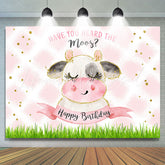 Lofaris Have You Heard The Moos Pink Glitter Grass Birthday Backdrop